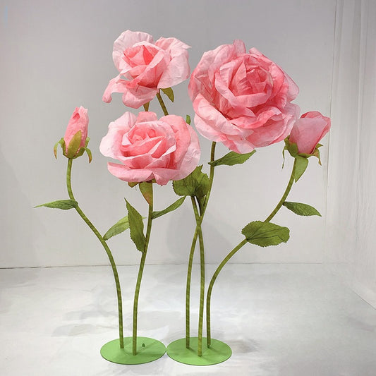 Set of 5 Pink Large Paper Flowers Set for Wedding Party Decor