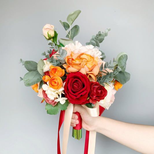 Bride Bouquet Orange Red Rose for Wedding Party Proposal - KetieStory