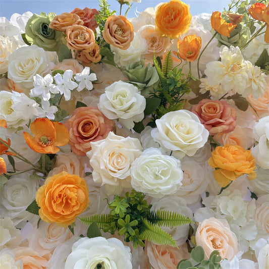 The yellow rose flower wall's detailed view highlights its vibrant, realistic shapes and fabric backing.