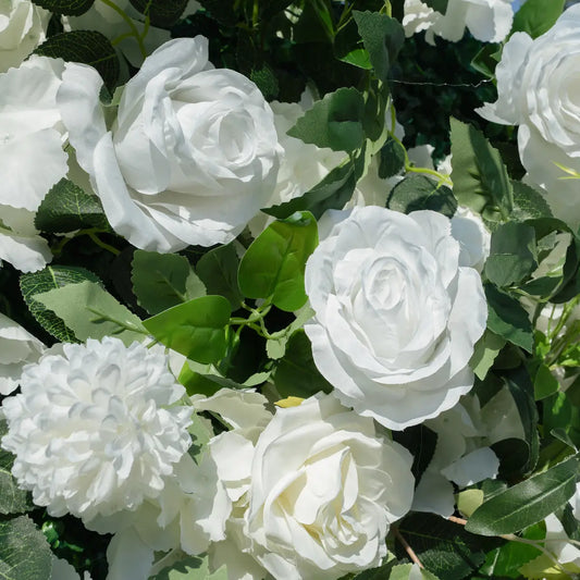 5D White Roses Flower Wall Backdrop with Fabric Backing for Wedding Party