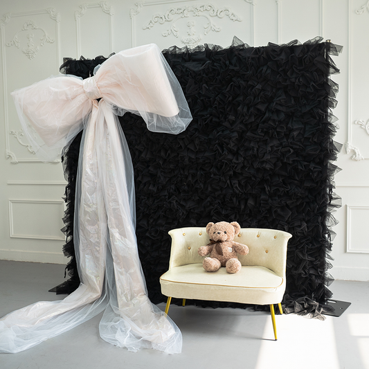 8×8ft Black Tulle Backdrop Decorative Wall for Wedding Gender Reveal Party Event
