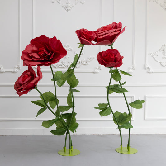 Set of 6 Giant Red Paper Roses Handmade Large Flowers for Wedding Party Wall Decor