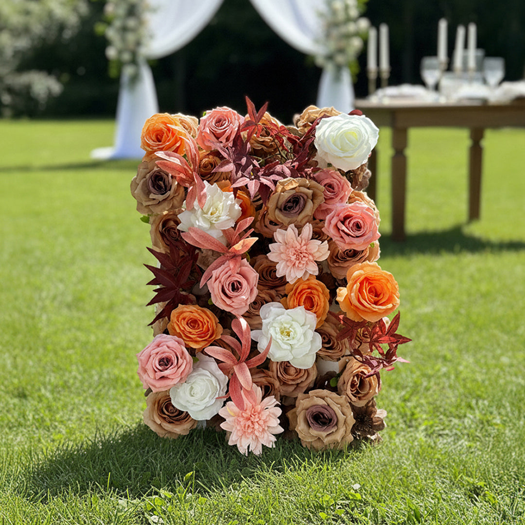 3D Orange Fabric Artificial Flower Wall Backdrop for Wedding and Events Decoration
