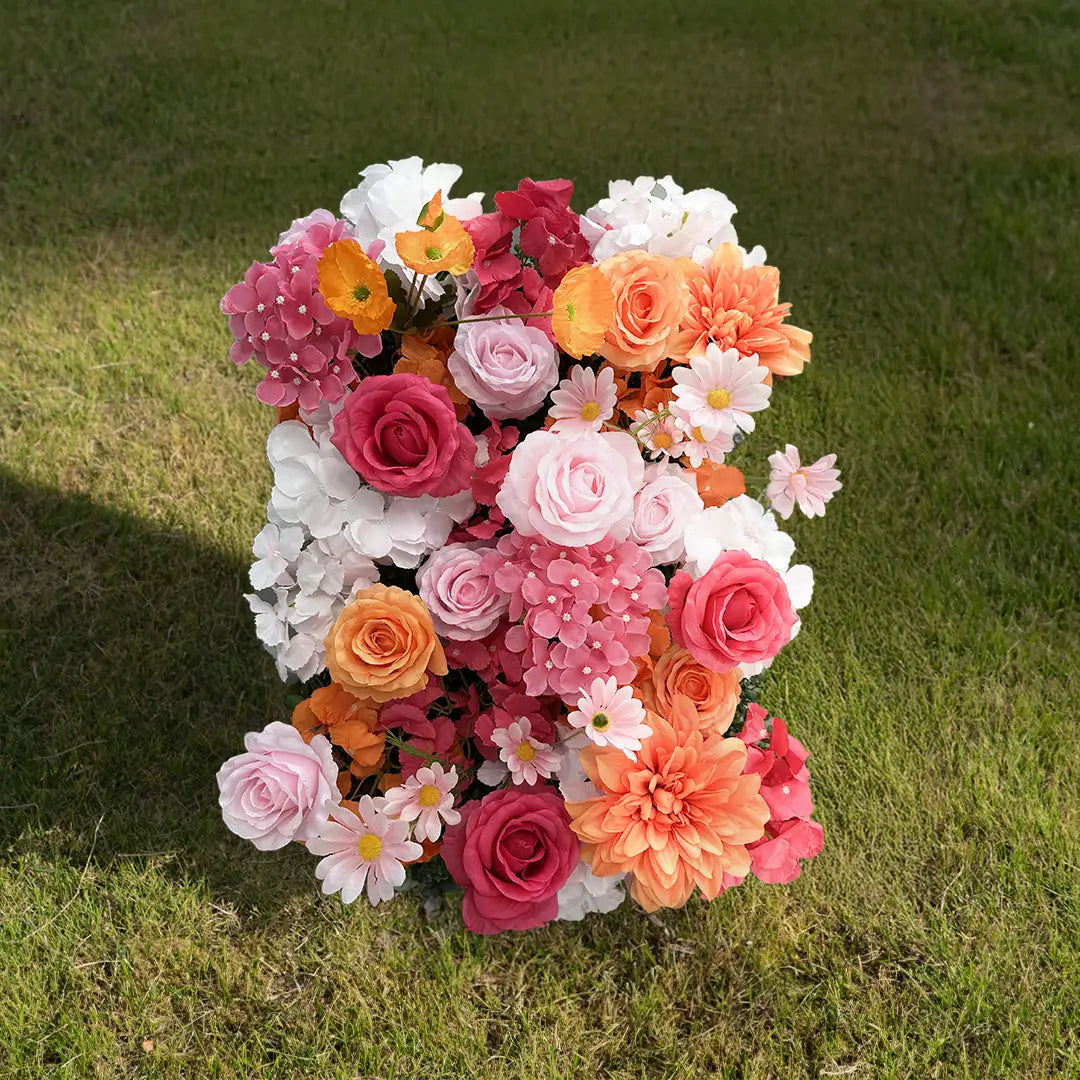 Flower Wall Orange Pink Rose Floral Backdrop Rolling Up Curtain for Event Party Decor