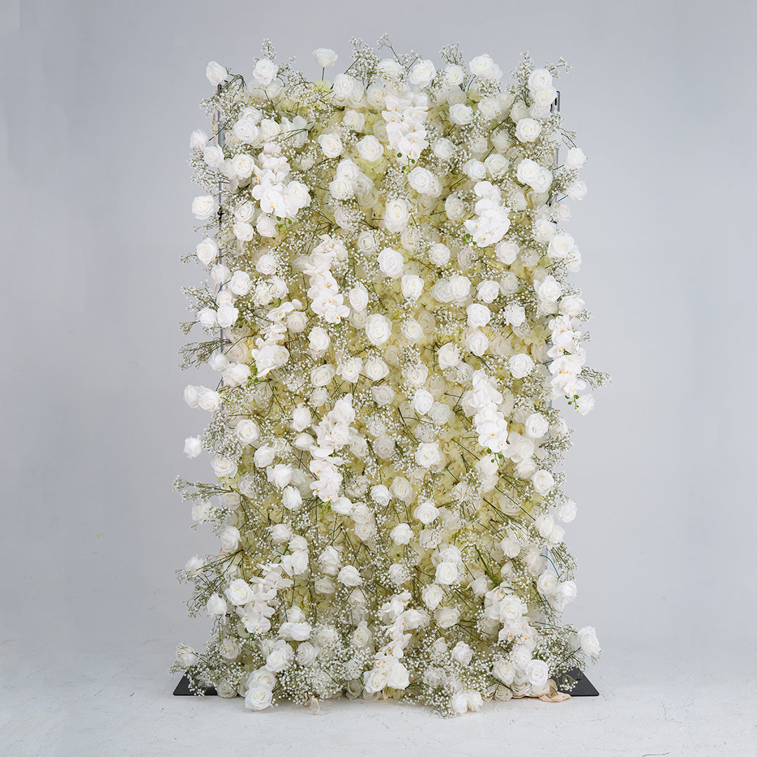 RTS Flower Wall 5D White Rose & Baby's Breath Floral Backdrop Wedding Party Proposal Decor