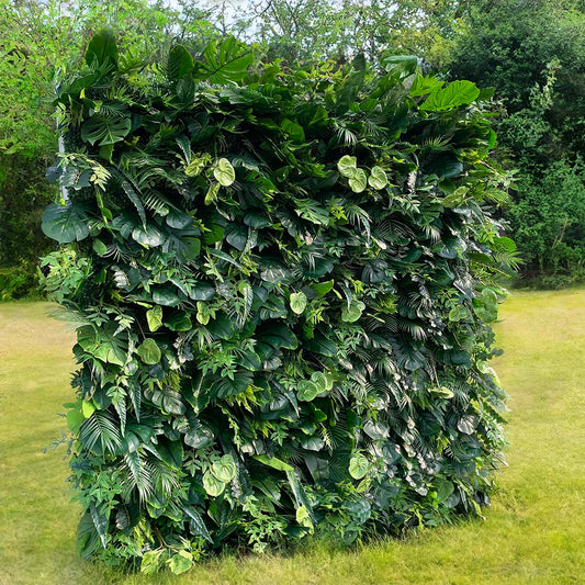 The green leaves flower wall's side view boasts realistic shapes and a fabric backing.