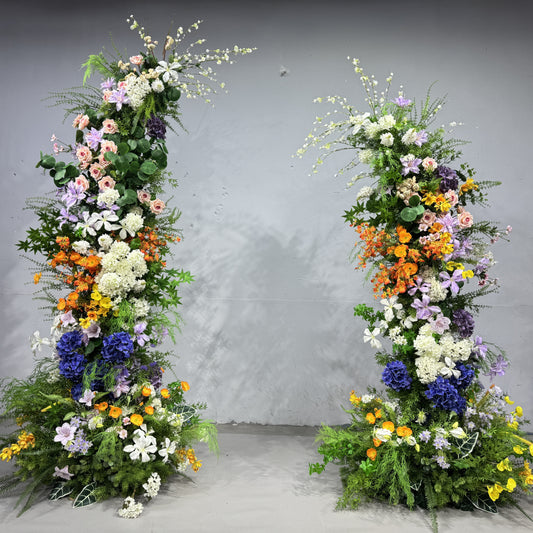 Colorful wedding floral arch.