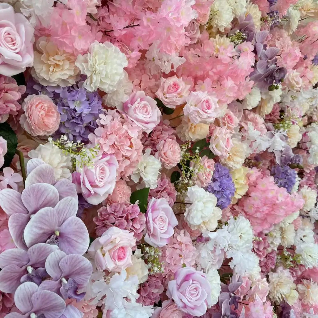 7D Fabric Artificial Rolling Up Curtain Purple&Pink Rose Flower Wall