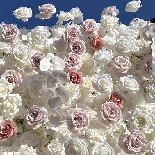 Flower Wall 5D Artificial Rolling Up White Roses Roses Floral Backdrop for Wedding Party