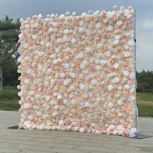Flower Wall 3D Artificial Rolling Up Champagne Roses Floral Backdrop for Party