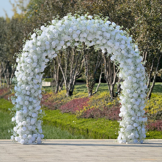 Flower Arch White Rose Baby's Breath Flower Row Decor for Wedding Event Backdrop