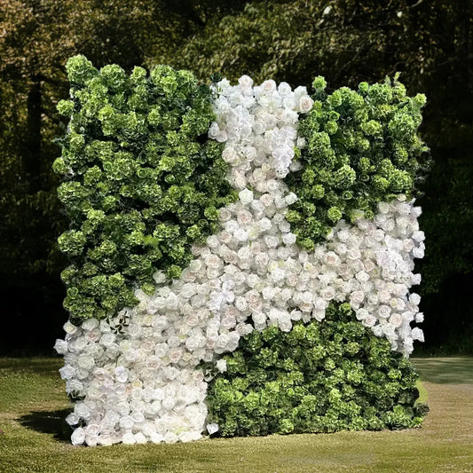 Flower Wall 5D 8x8ft White&Green Rolling Up Floral Backdrop for Wedding Poposal Party Decor