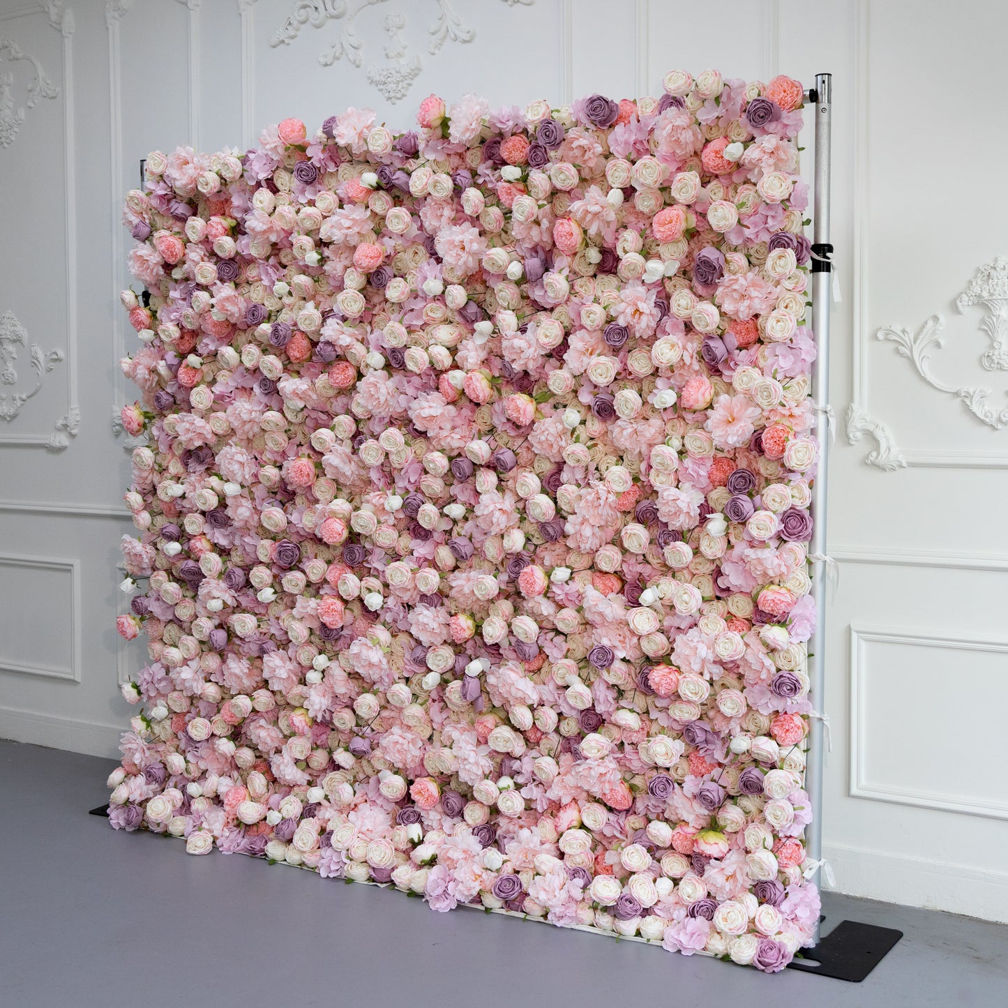 Flower Wall 5D Pink Purple Fabric Rolling Up Curtain Floral Backdrop For Wedding Party Decor