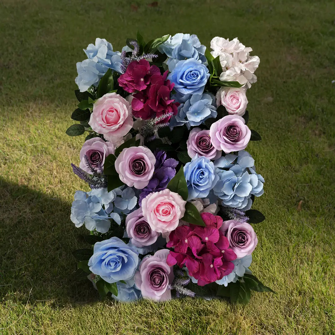 Blue red flower wall for party.