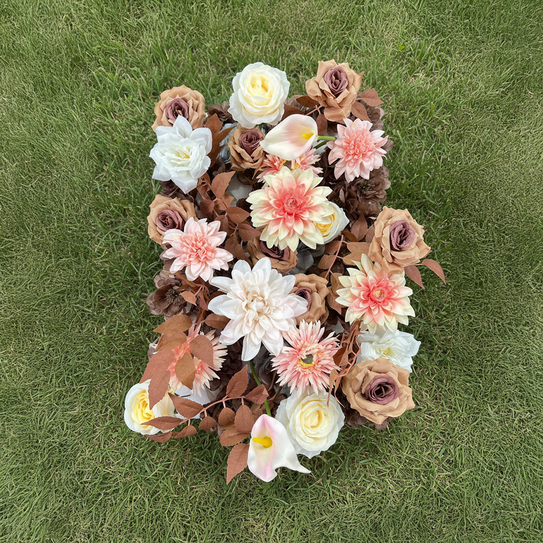 3D Coffee Fabric Fall Flower Wall Backdrop for Wedding and Events Decoration