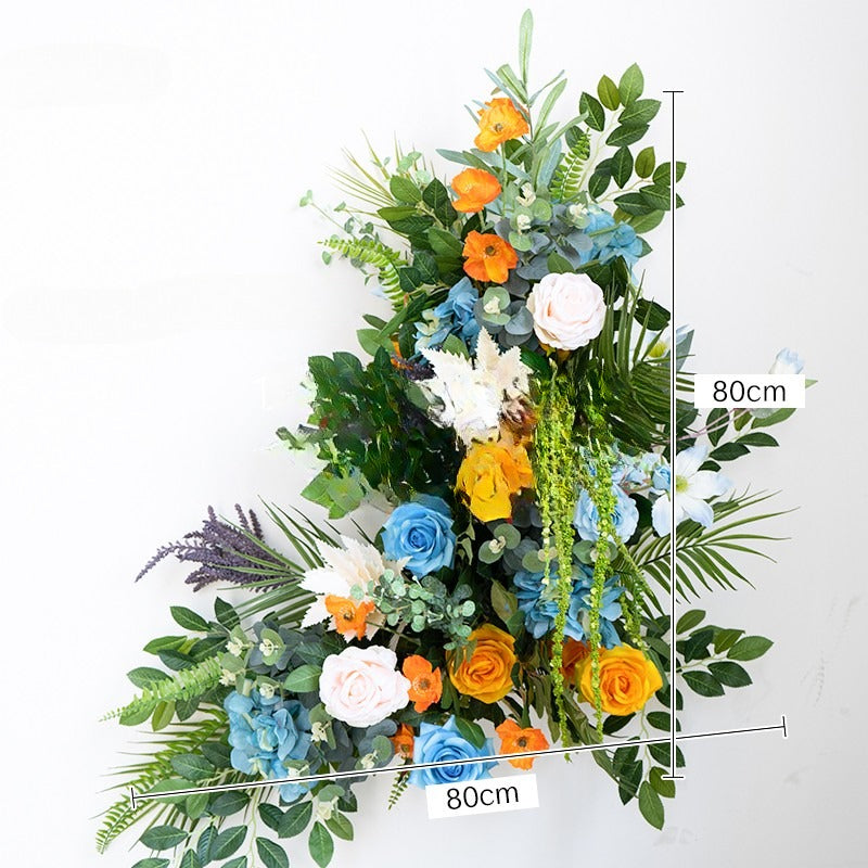 100% handmade, the blue orange hanging flower arrangement provides a lifelike appearance and is easy to set up.