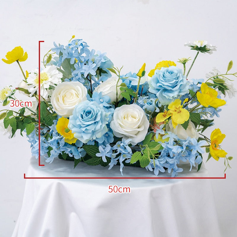 100% handmade, the blue yellow hanging flower set provides a lifelike appearance and is easy to set up.