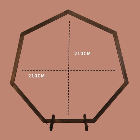 Heptagonal wooden arch, versatile for various occasions, with diverse designs.