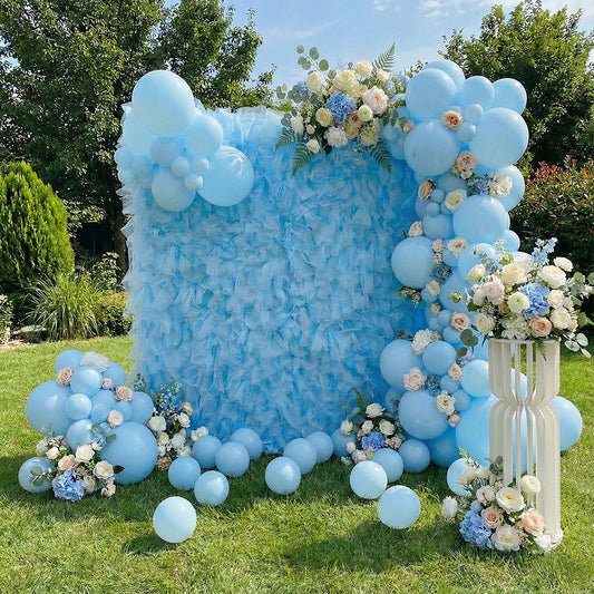 8×8ft Blue Sheer Tulle Decorative Wall Backdrop for Wedding Party Event