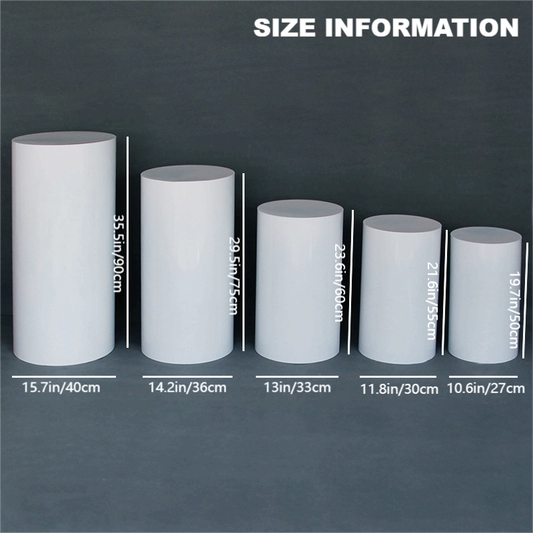 5PCs of Metal Cylinder Stands - White Pedestals