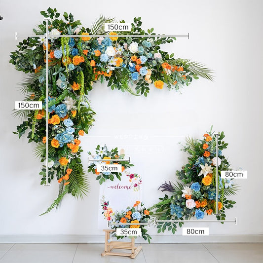 100% handmade, the blue orange hanging flower arrangement provides a lifelike appearance and is easy to set up.