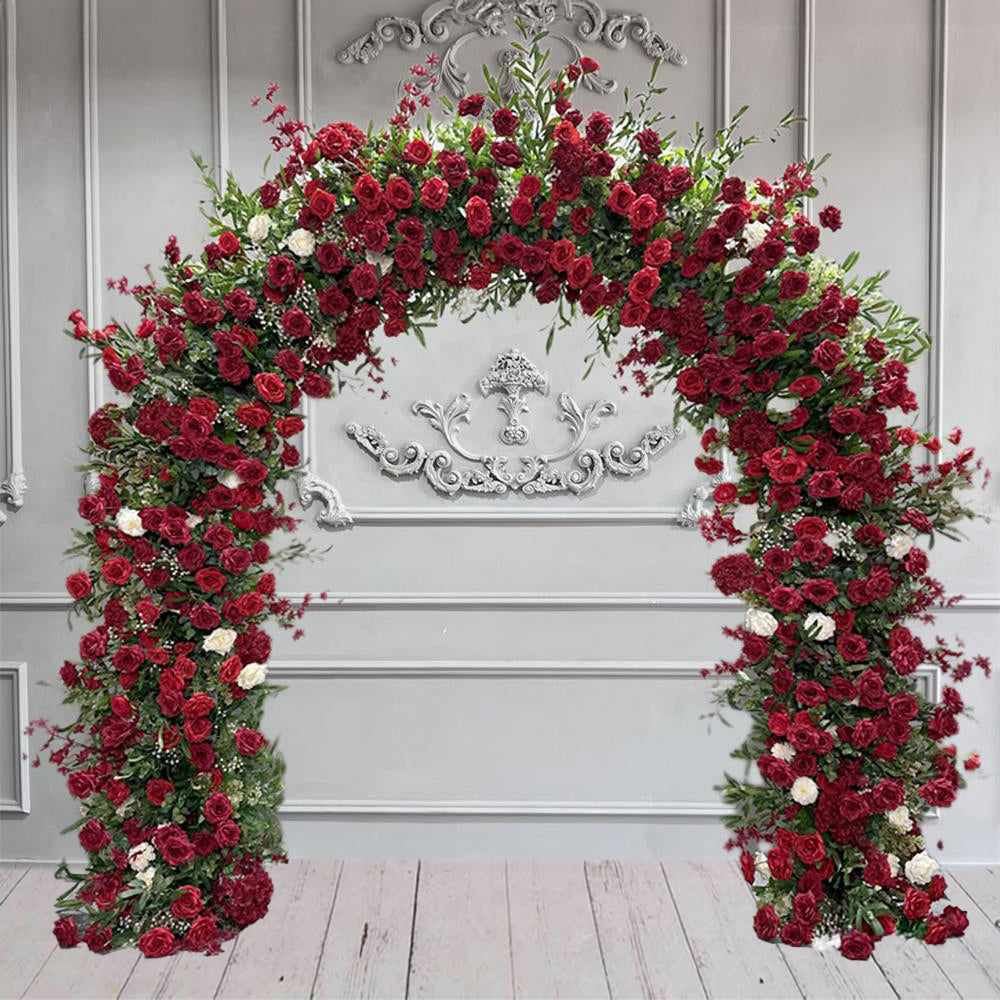 Flower Arch 8x8ft Red Green Florals Set Fabric Backdrop