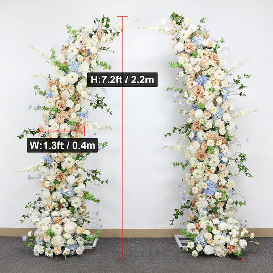 Champagne Rose Floral Arrangement White Blue Series Horn Arch Set - KetieStory