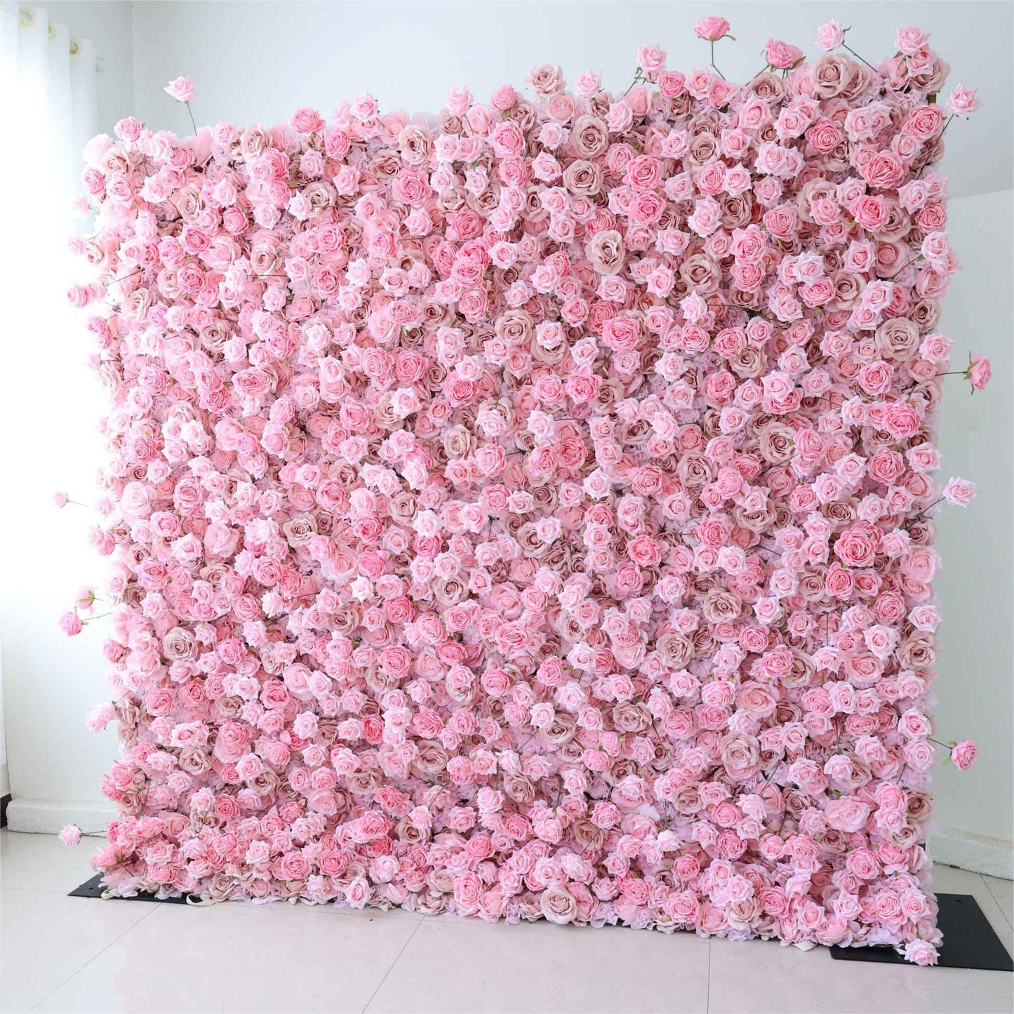 Fade-resistant and realistic, the pink flower wall side view features a fabric backing.