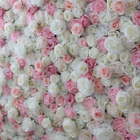 Flower Wall 3D Pink White Fabric Rolling Up Curtain Floral Backdrop Wedding Party Proposal Decor