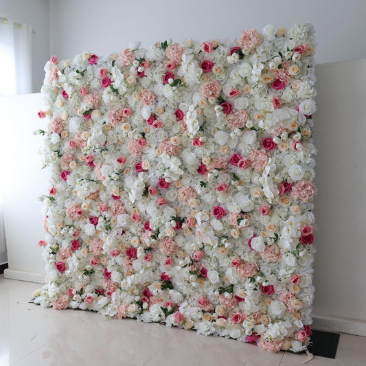Flower Wall 3D White Pink Fabric Rolling Up Curtain Floral Backdrop Wedding Party Proposal Decor