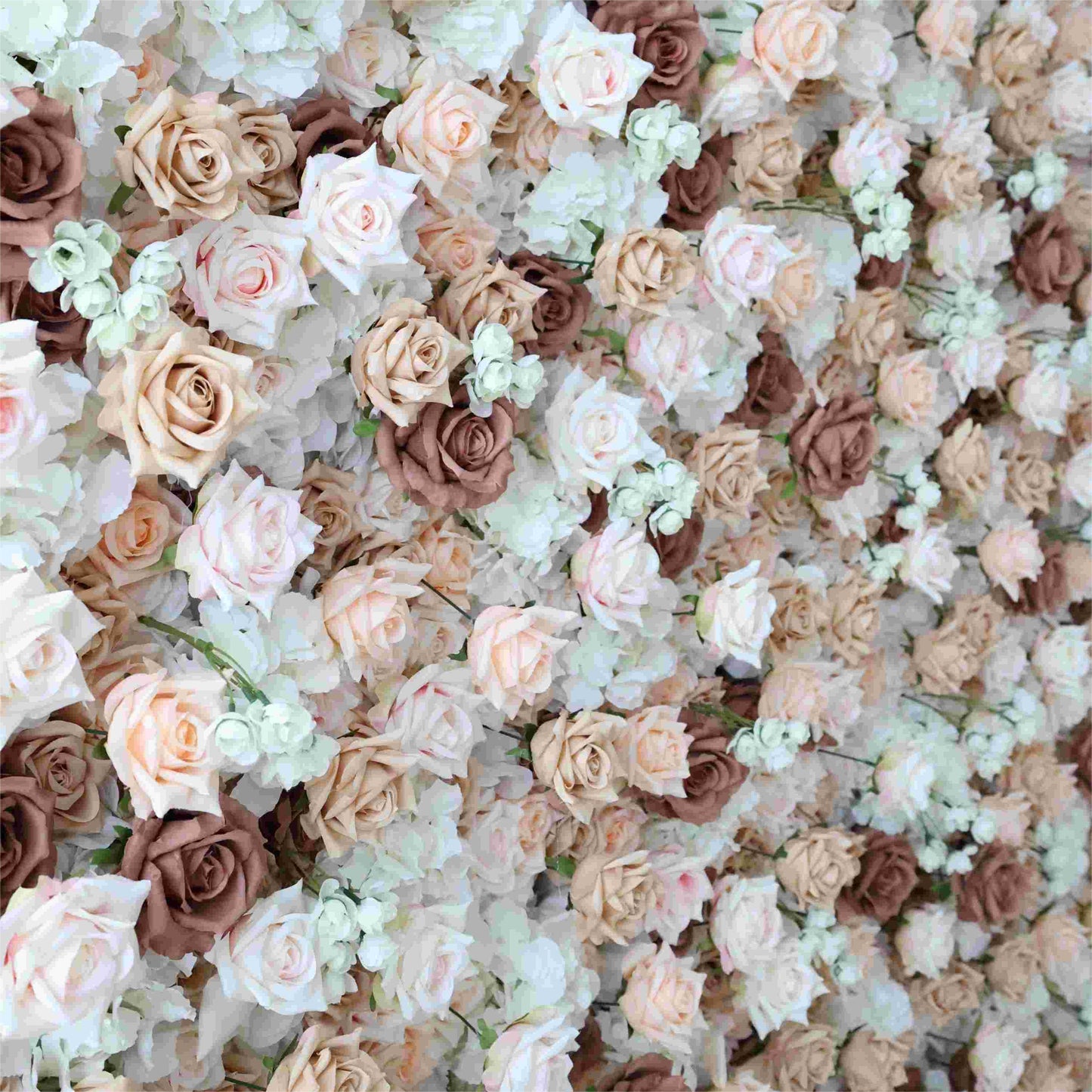 The coffee pink flower wall's detailed view highlights its vibrant, realistic shapes and fabric backing.