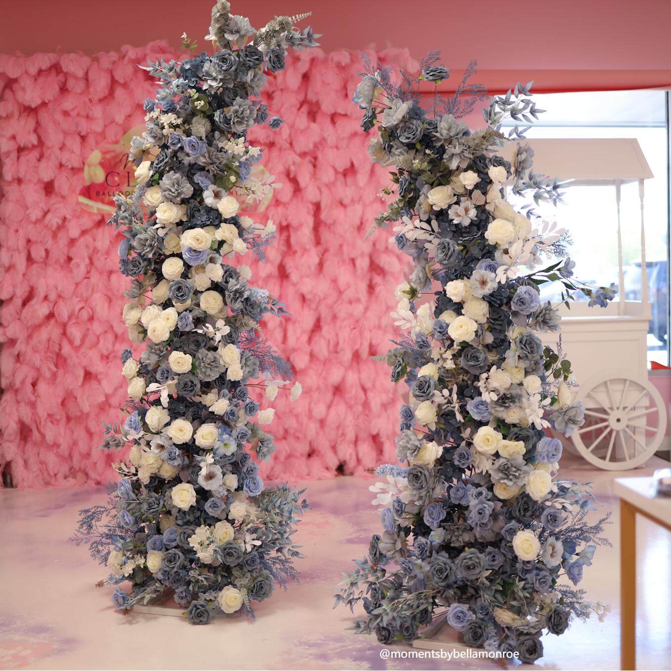 Blue White Artificial Flower Arch Backdrop for Wedding Proposal Party Decor