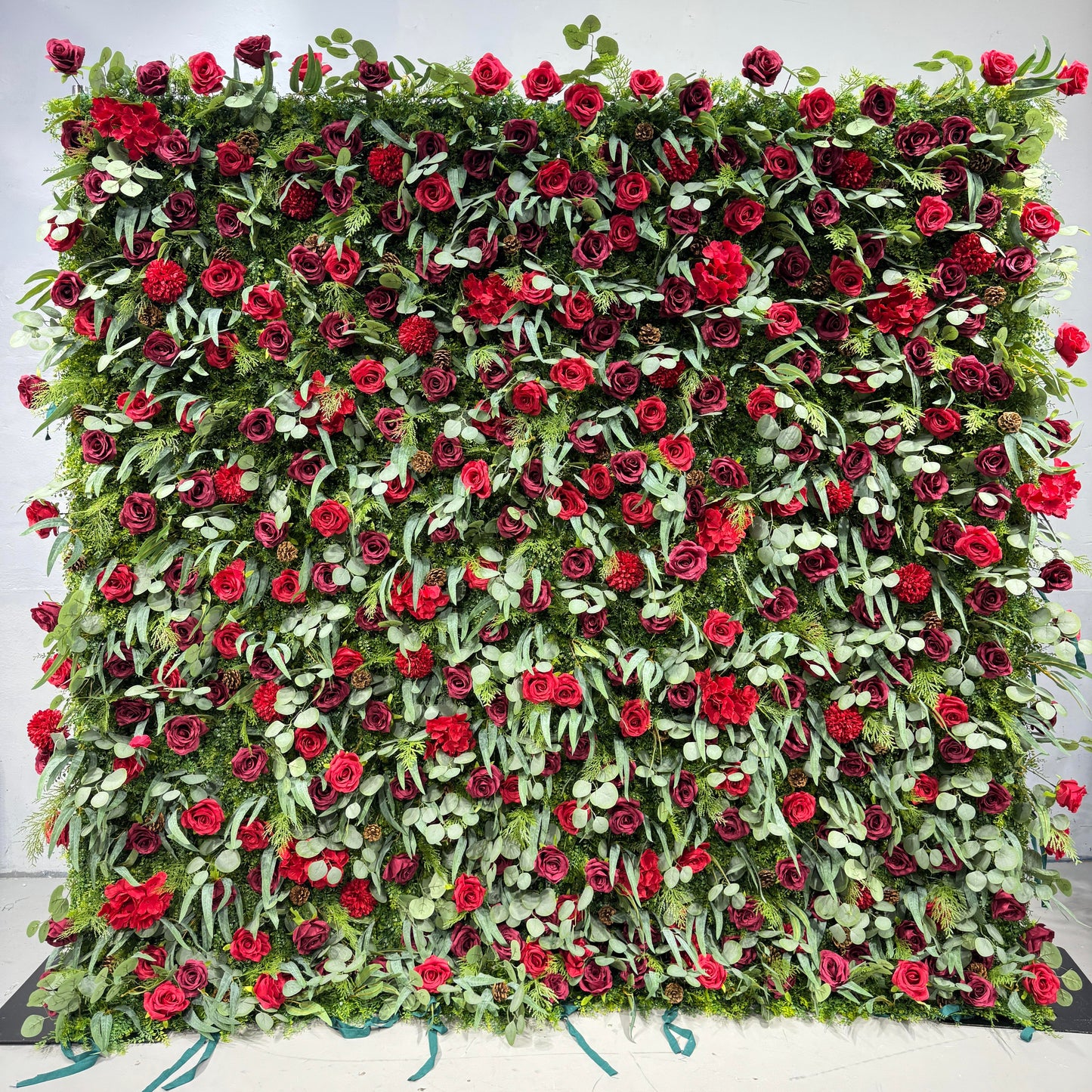 Flower Wall Christmas Eucalyptus Leaves Red Rose Floral Backdrop for Event Party Decor