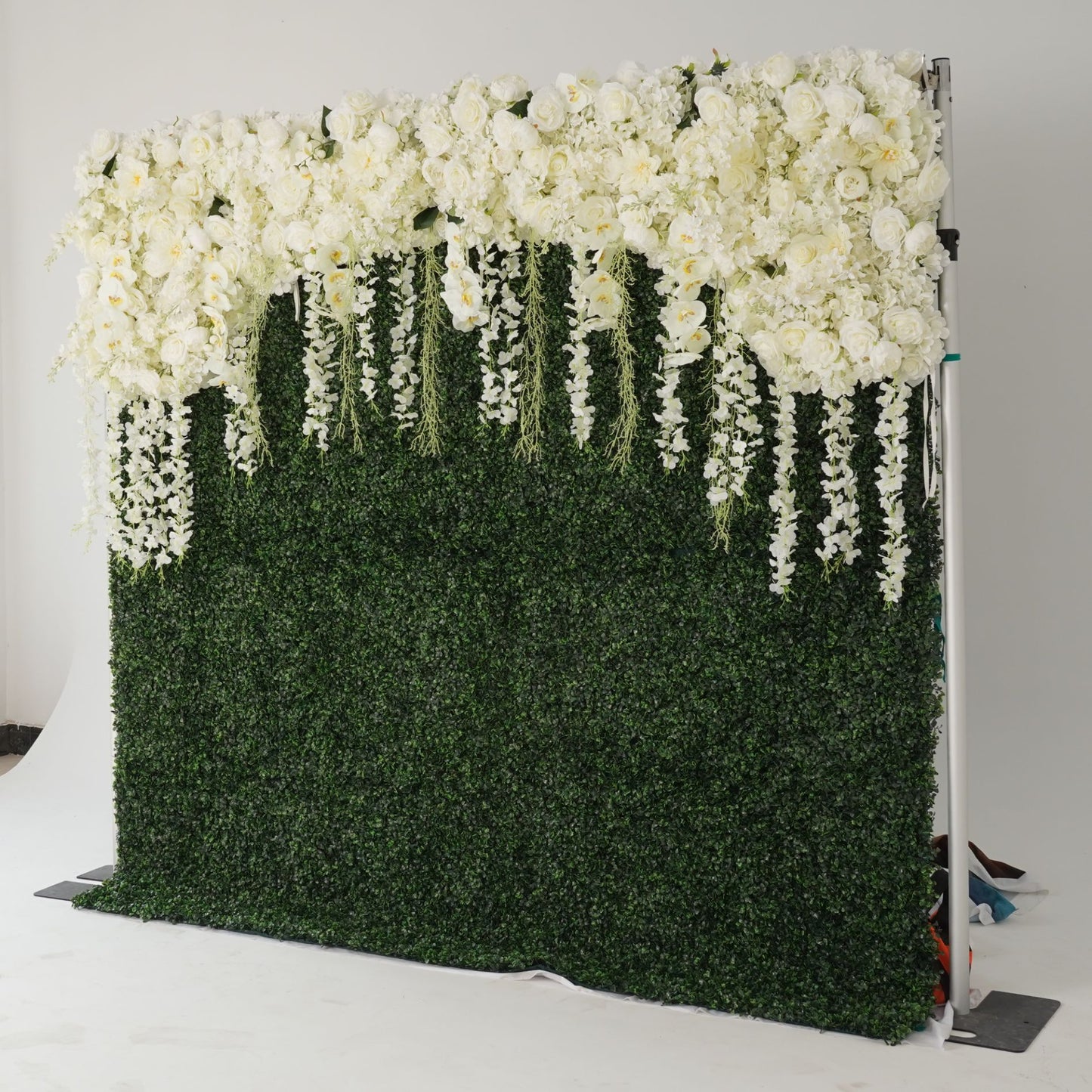 Cream white flower wall side view is designed for realism and durability with a fabric backing.