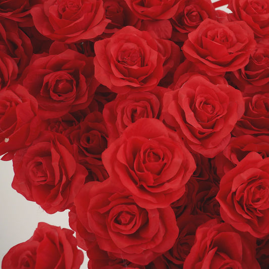 Flower Arch Heart Shaped Red Roses Floral Set Fabric Backdrop Proposal Wedding Party Decor - KetieStory