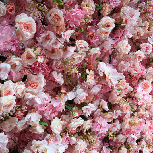 The 5D pink fabric flower wall looks vivid and lifelike.