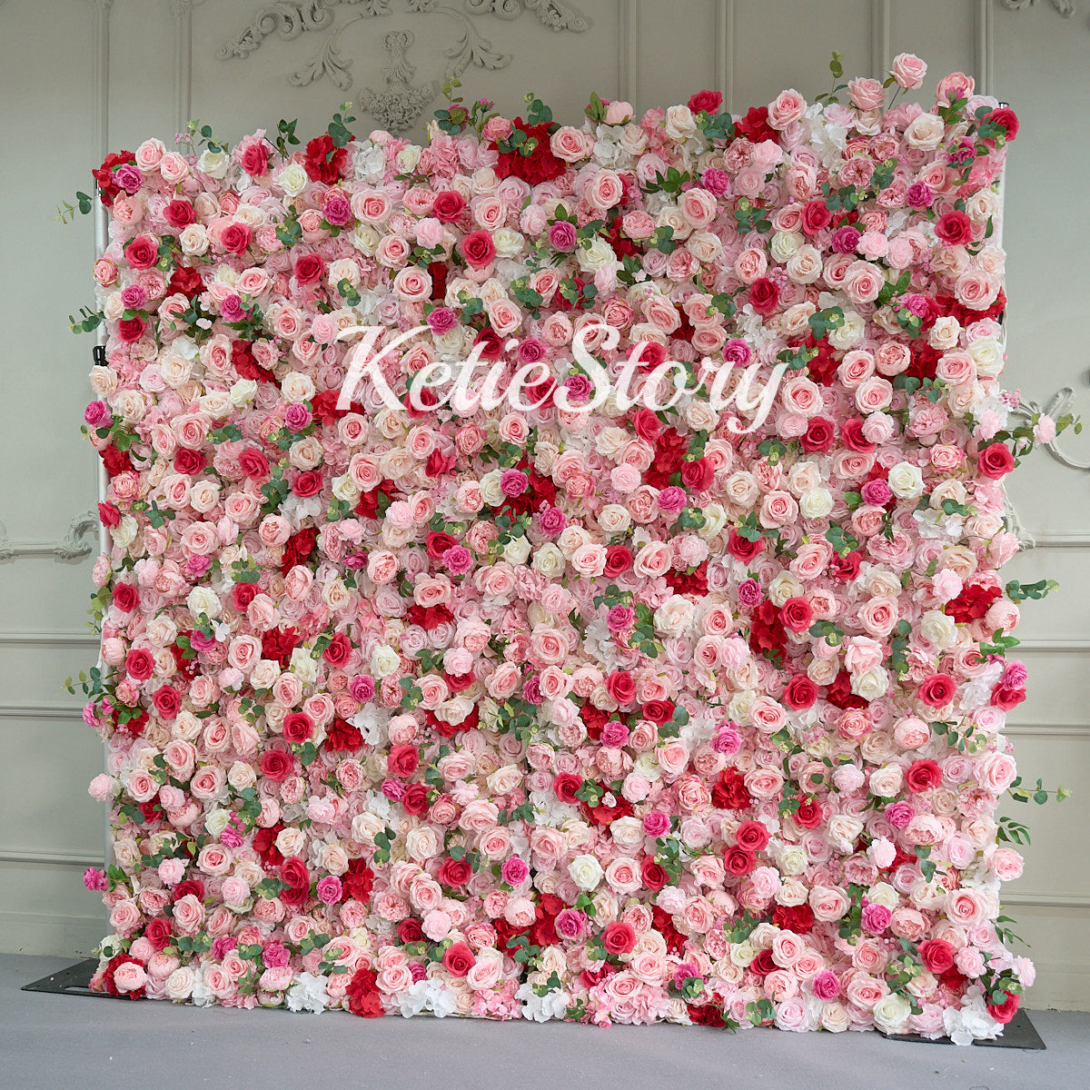 Hot rose pink flower wall looks cute and romantic.