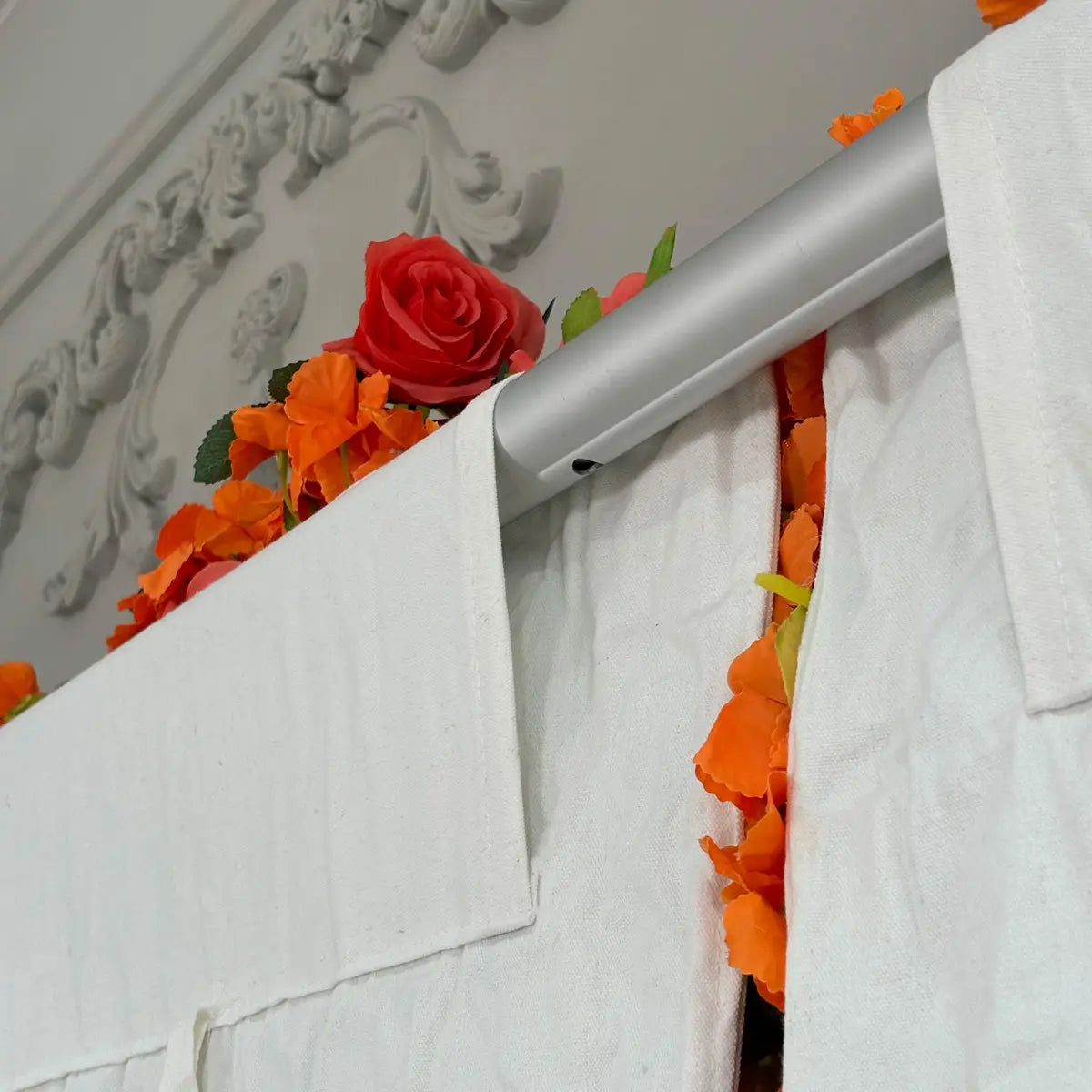 Flower Wall 3D Orange & Blue Rolling Up Curtain Floral Backdrop Wedding Party Proposal Decor