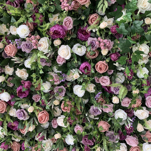 Flower Wall 3D Green Purple Rolling Up Curtain Floral Backdrop Party Proposal Wedding Decor
