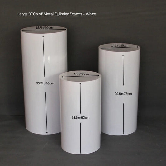 Large 3PCs of Metal Cylinder Stands - White Pedestals