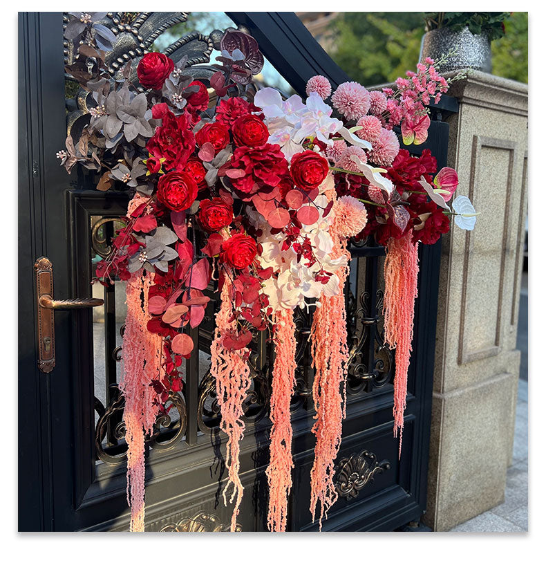 Red Wall Hanging Flower Arrangement for Wedding Party Decor Proposal - KetieStory