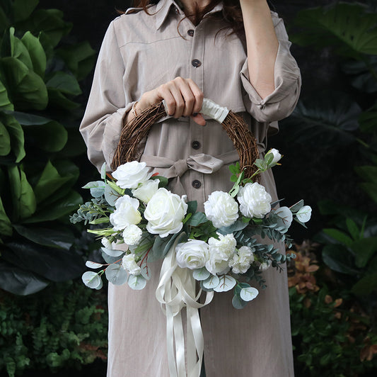Wreath White Rose for Wedding Party Proposal Decor - KetieStory