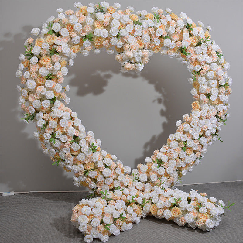 Flower Arch Heart Shaped Floral Arch Champagne White Roses Arrangement Proposal Wedding Party Event Decor - KetieStory