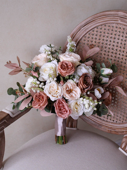 Bride Bouquet White Pink Roses for Wedding Party - KetieStory