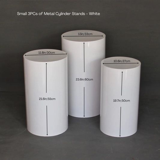 Small 3PCs of Metal Cylinder Stands - White Pedestals