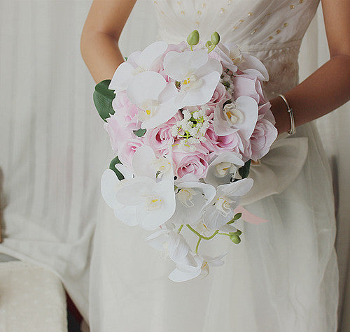 Bridal Bouquet Kate Rose in White & Pink Series for Wedding Party Proposal - KetieStory