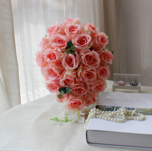 Cascade Bridal Bouquet in White & Champagne for Wedding Party Proposal - KetieStory