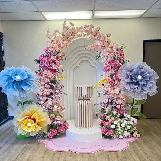 Flower Arch Pink Purple Rose Artificial Florals Backdrop Event Proposal Wedding Decoration - KetieStory
