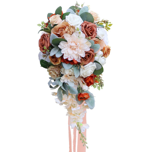 Cascade Bridal Bouquet in Champagne Orange for Wedding Party Proposal - KetieStory