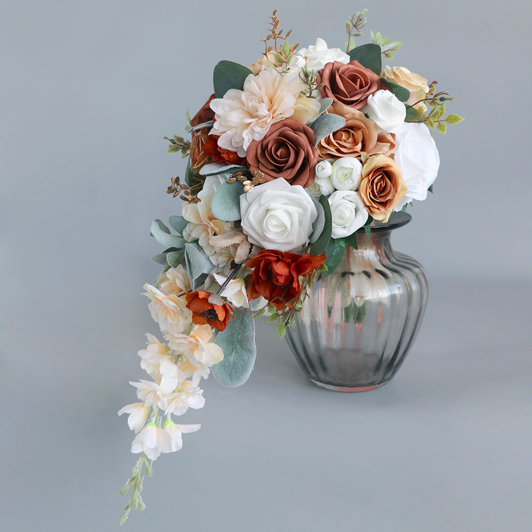 Cascade Bridal Bouquet in Champagne Orange for Wedding Party Proposal - KetieStory